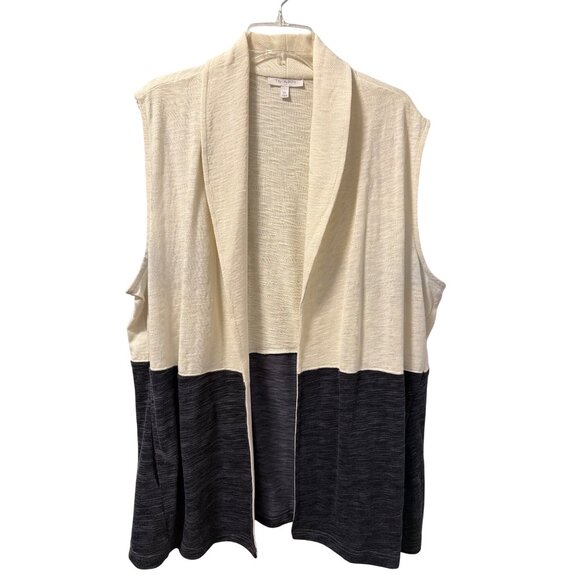 T By Talbots Womens Sleeveless Open Front Color Block Vest 2X Black & Cream - Picture 6 of 11